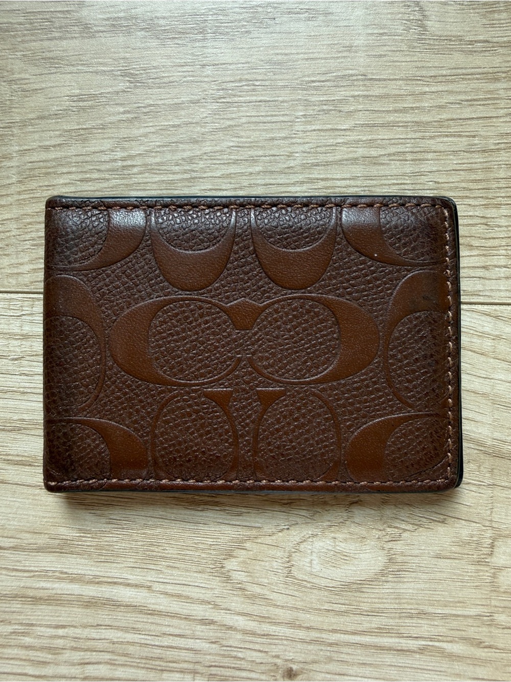 Coach Men’s Mahogany Brown Embossed Signature Card Case Wallet
